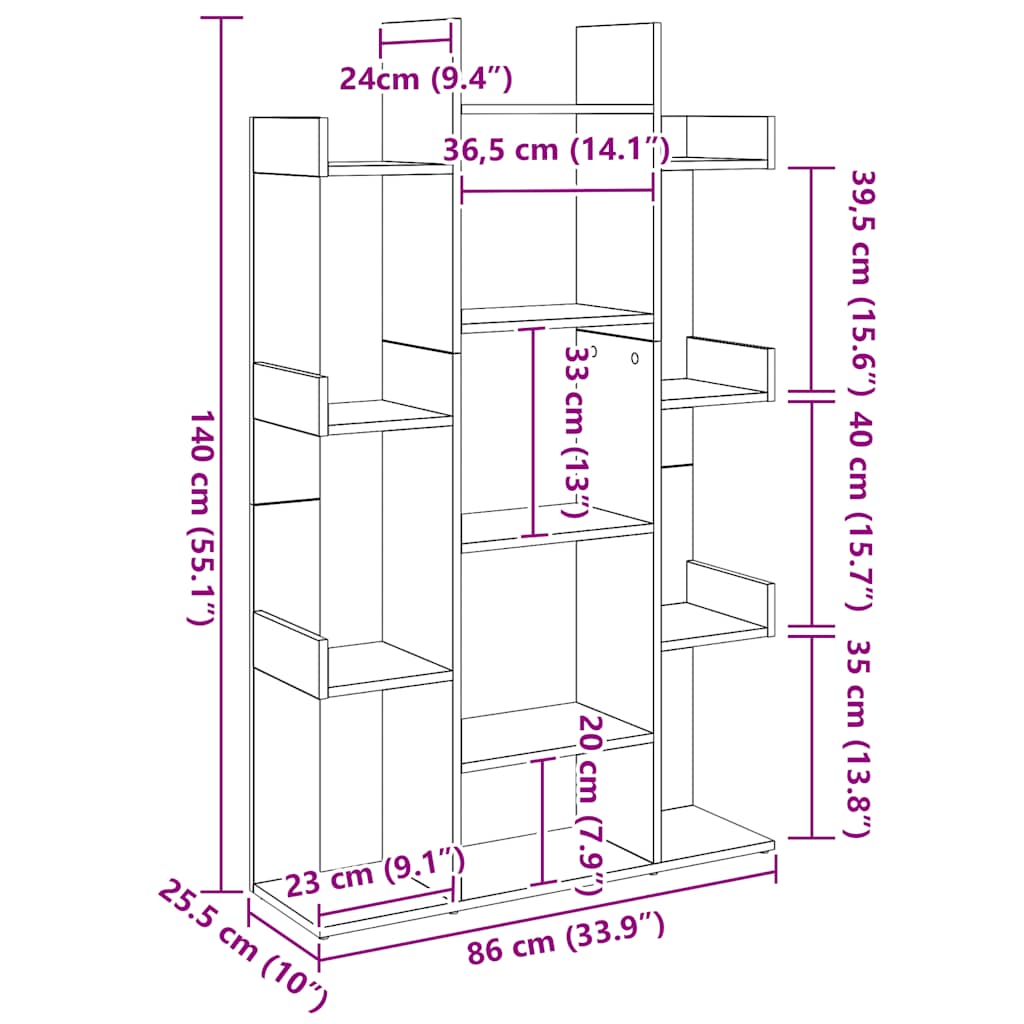 Bogreol 86x25,5x140 cm konstrueret træ kunsteg - artisan eg, 1 - number 9.
