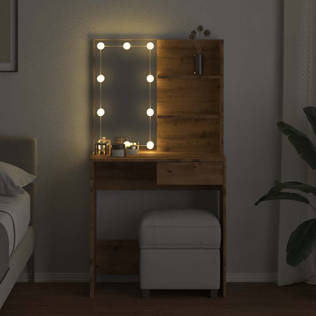 Makeupbord med led-lys 74,5x40x141 cm kunsteg - artisan eg, 1 - number 4.