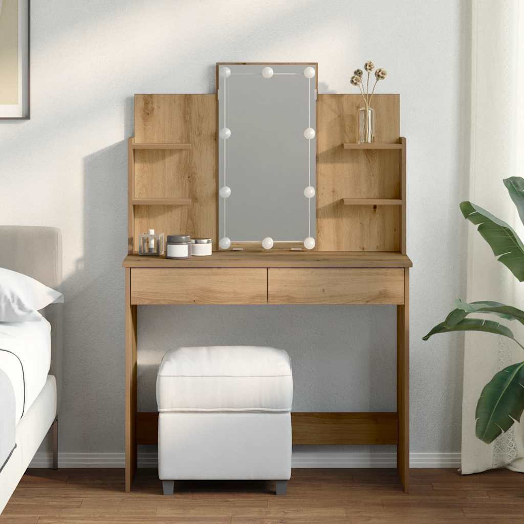 Makeupbord med led-lys 96x40x142 cm kunsteg - artisan eg, 1 - number 1.