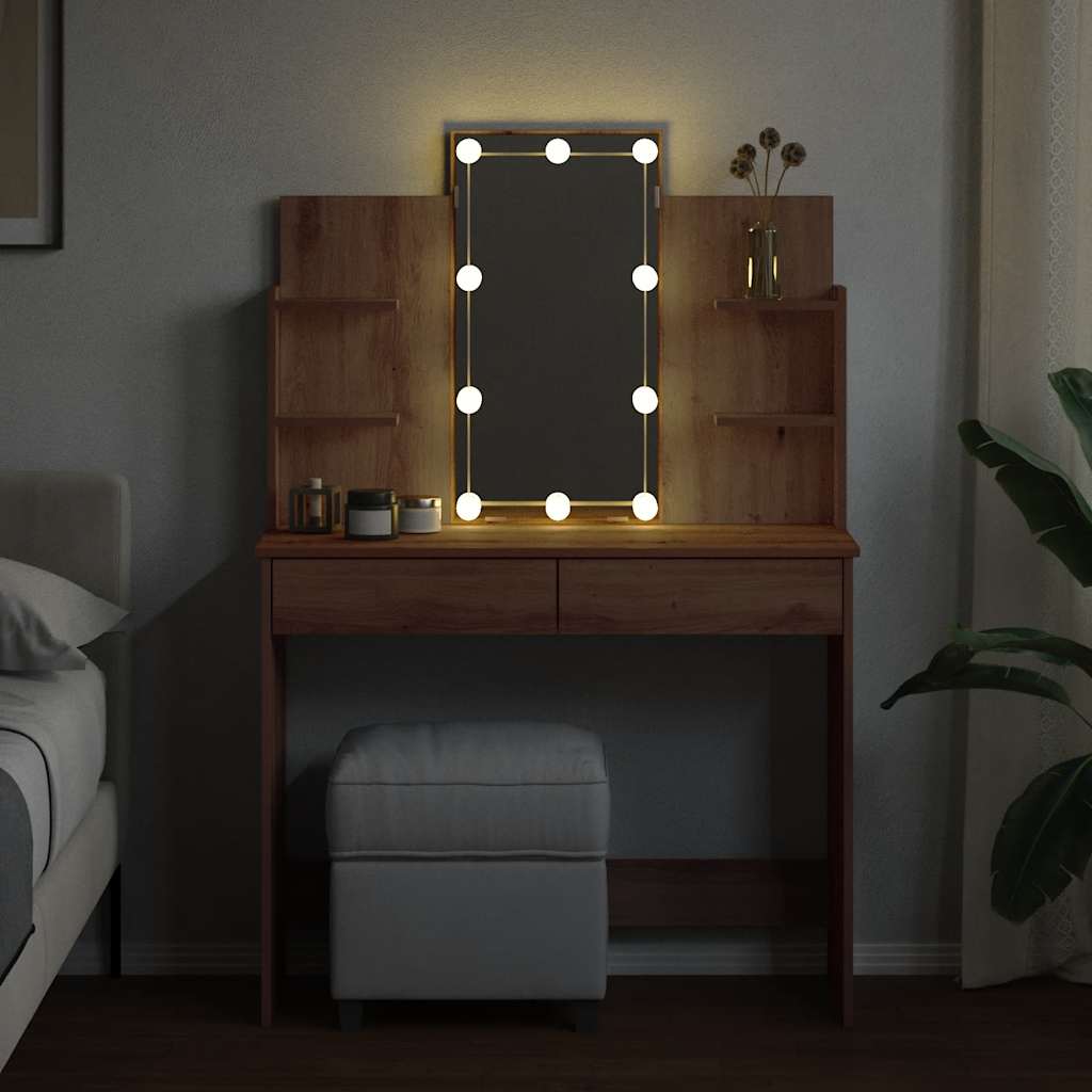 Makeupbord med led-lys 96x40x142 cm kunsteg - artisan eg, 1 - number 3.