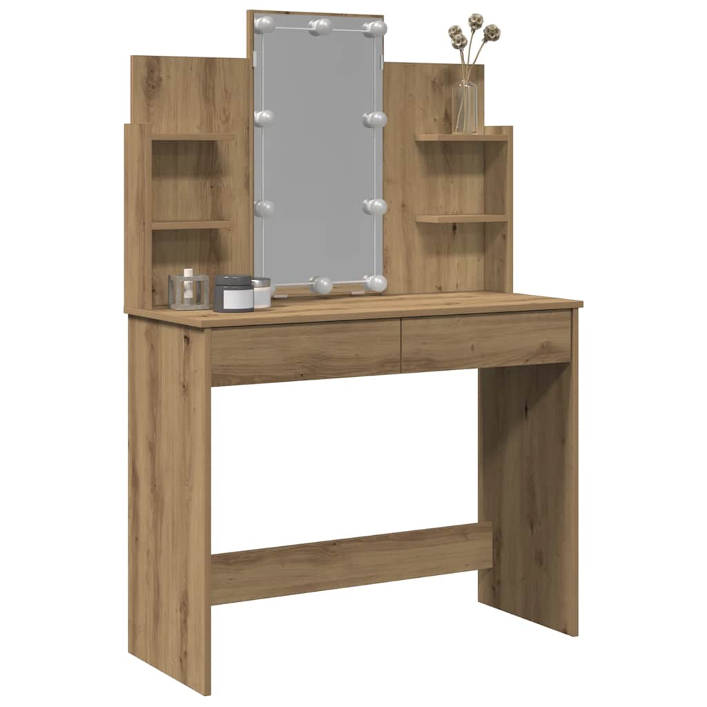 Makeupbord med led-lys 96x40x142 cm kunsteg - artisan eg, 1 - number 4.