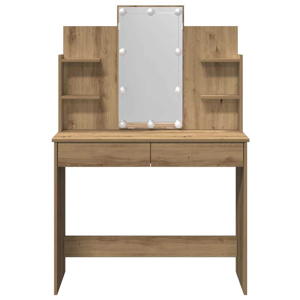 Makeupbord med led-lys 96x40x142 cm kunsteg - artisan eg, 1 - number 6.