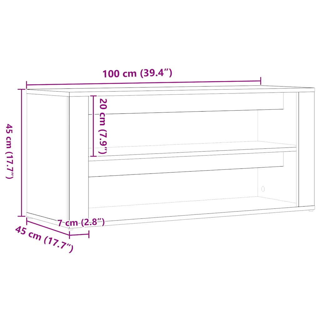 Klupa za cipele 100x35x45 cm obrađeno drvo umjetni hrast - obrtnički hrast, 1 - number 9.