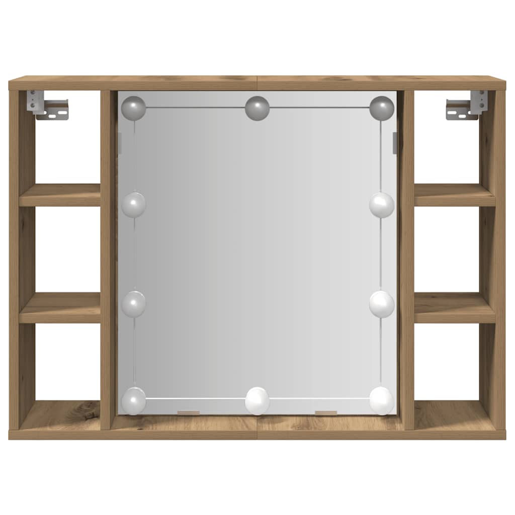 Spejlskab med led-lys 76x15x55 cm konstrueret træ kunsteg - artisan eg, 1 - number 5.