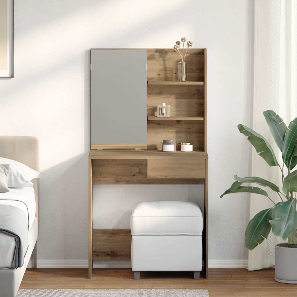 Makeupbord med spejl 74,5x40x141 cm kunsteg - artisan eg, 1 - number 3.