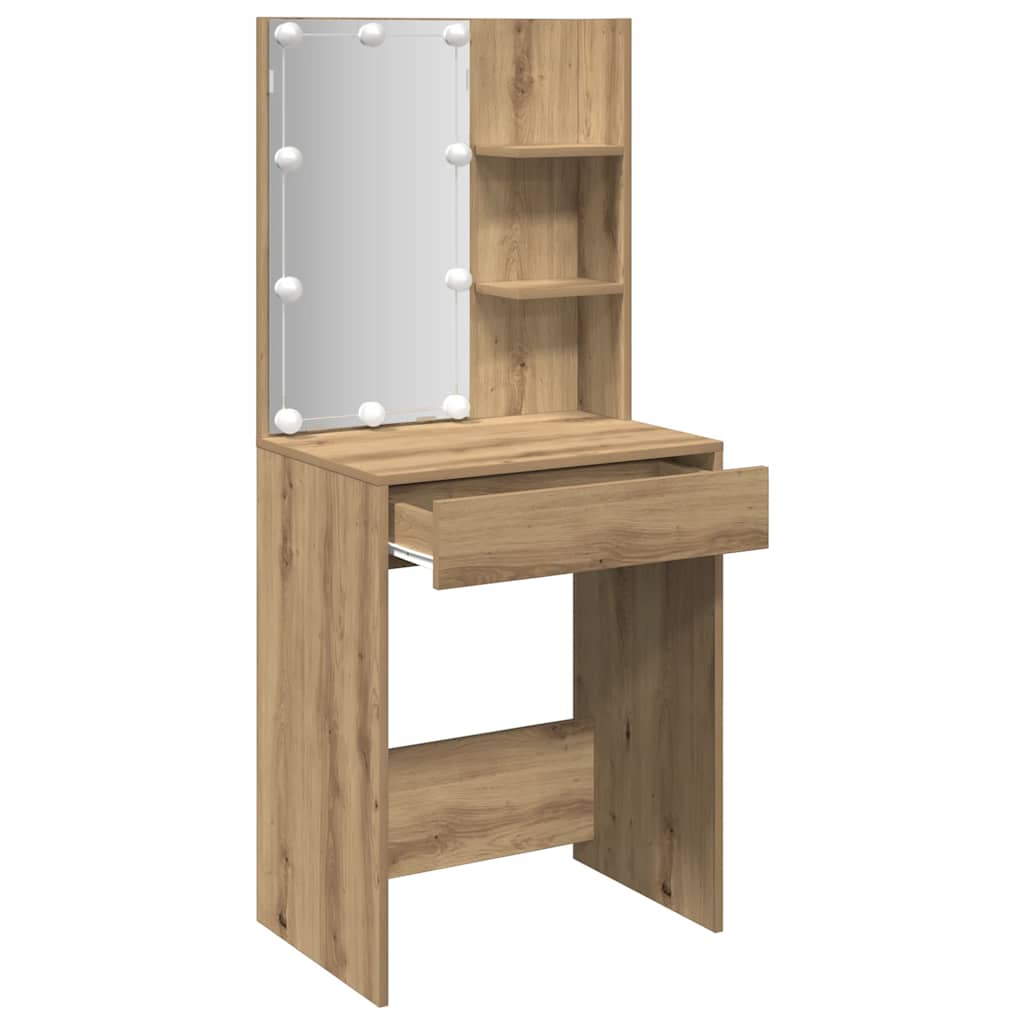 Makeupbord med led-lys 60x40x140 cm kunsteg - artisan eg, 1 - number 3.