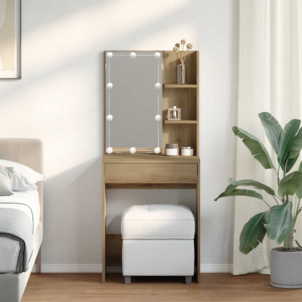 Makeupbord med led-lys 60x40x140 cm kunsteg - artisan eg, 1 - number 4.