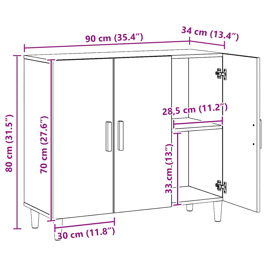 Skap 90x34x80 cm konstruert tre kunstig eik - håndverks eik, 1 - number 10.