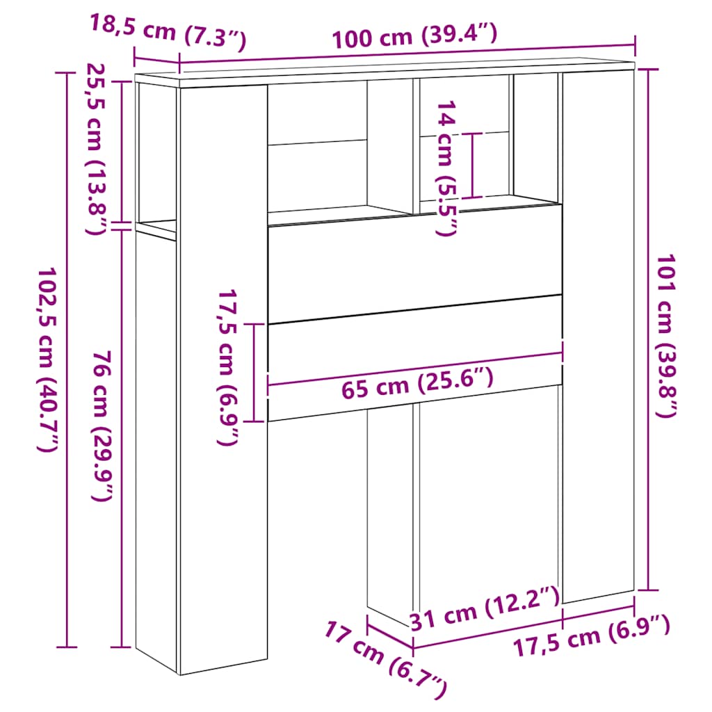 Sengegavl 100x19x104,5 cm kunsttre kunstig eik - eik, 100 x 19 x 104 5 cm (bxdxh) - number 9.