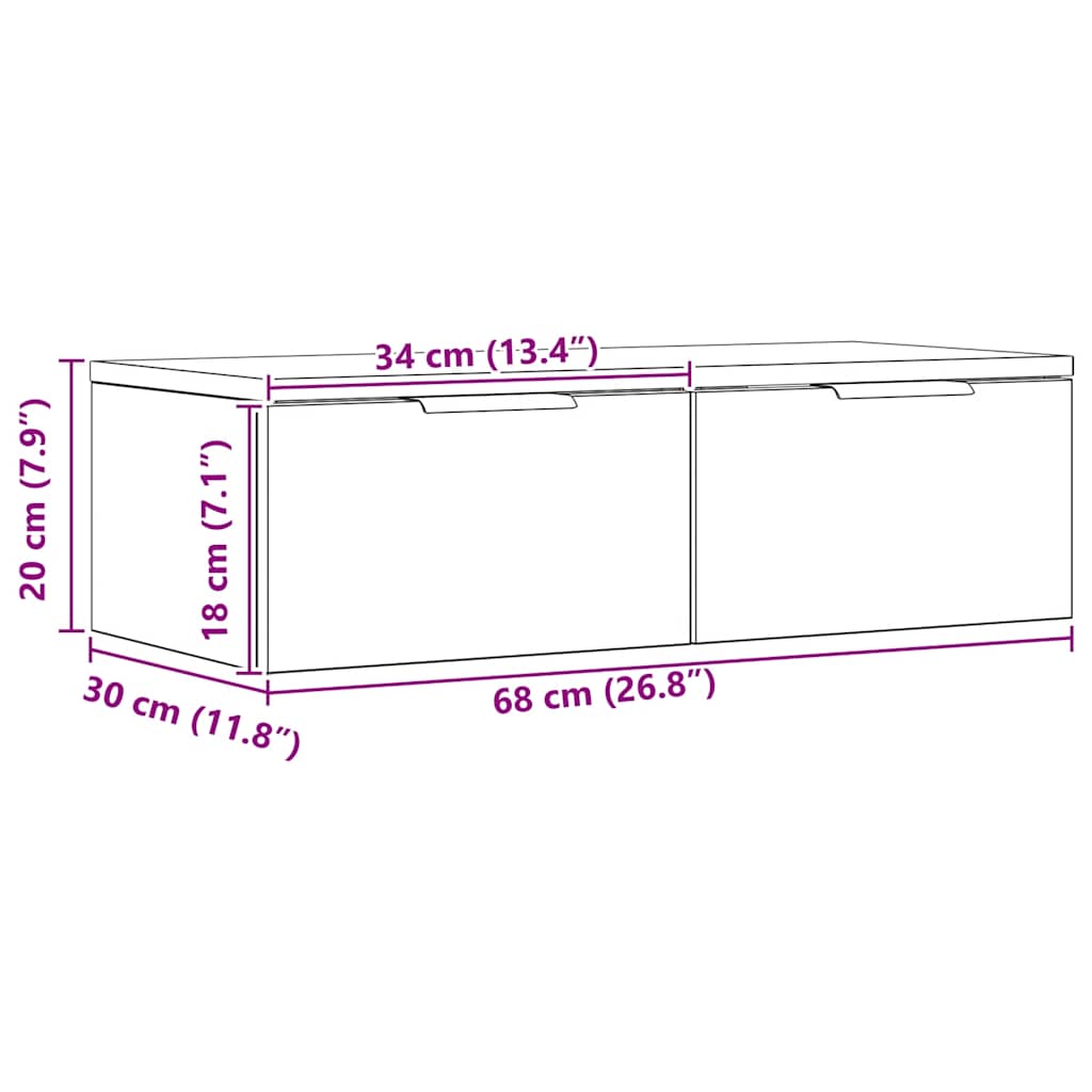 Vægskab 68x30x20 cm konstrueret træ kunsteg - egetræ - number 11.