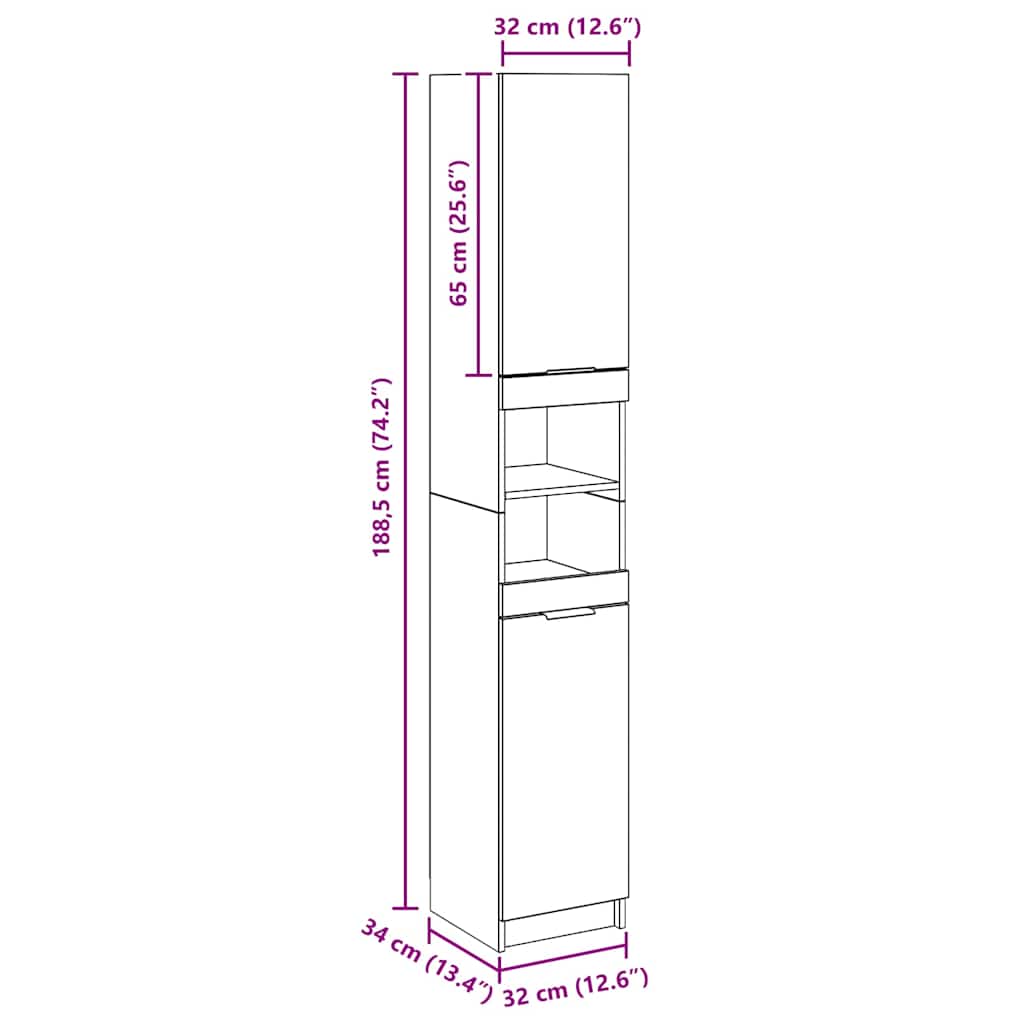 Badeværelsesskab 32x34x188,5 cm konstrueret træ kunsteg - artisan eg, 1 - number 10.
