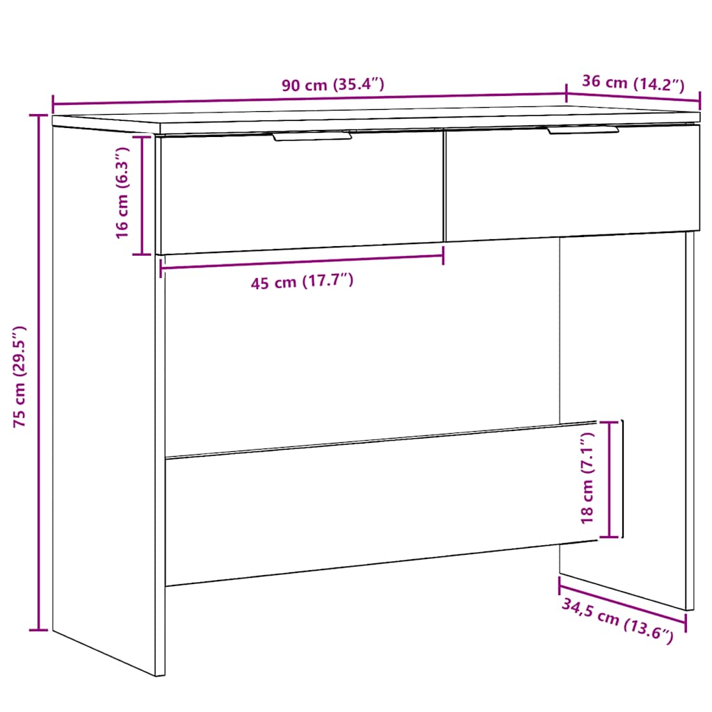 Konsola 90x36x75 cm drewno klejone sztuczny dąb - dąb rzemieślniczy, 1 - number 10.