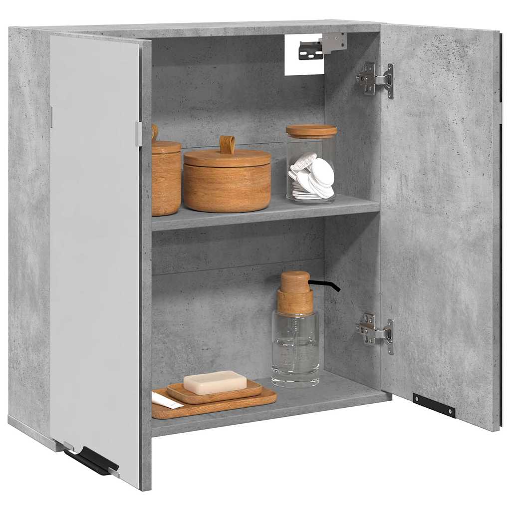 Badeværelsesskab med spejl 64x20x66,5 cm konstrueret træ - betongrå, 1 - number 1.