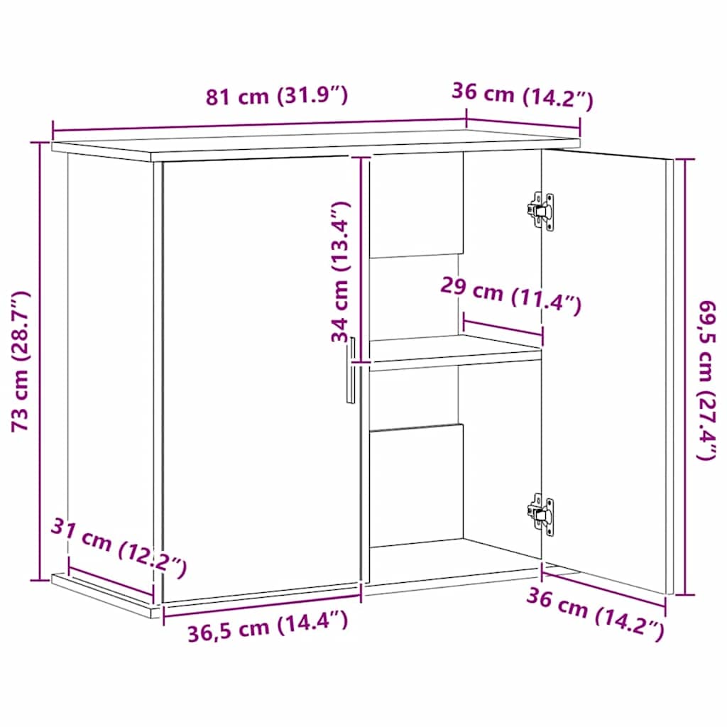 Table aquarium chêne antique en bois construit - chêne artisan, 81 x 36 x 73 cm - number 10.