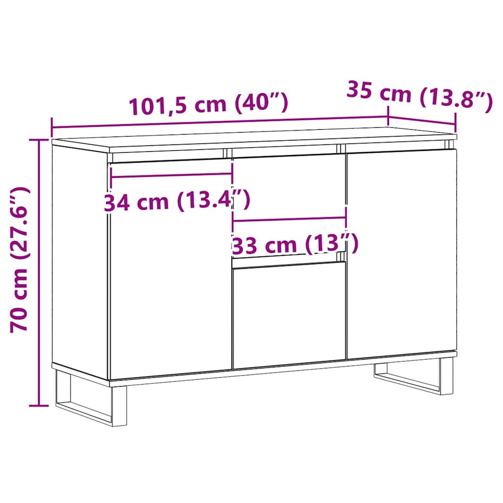 Skænk 104x35x70 cm konstrueret træ kunsteg - artisan eg, 1 - number 10.