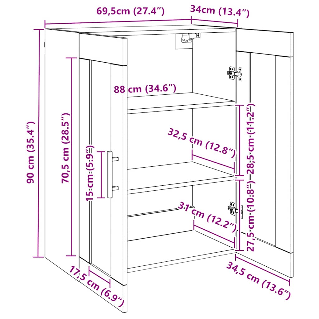Skab 69,5x34x90 cm konstrueret træ kunsteg - artisan eg, 1 - number 11.