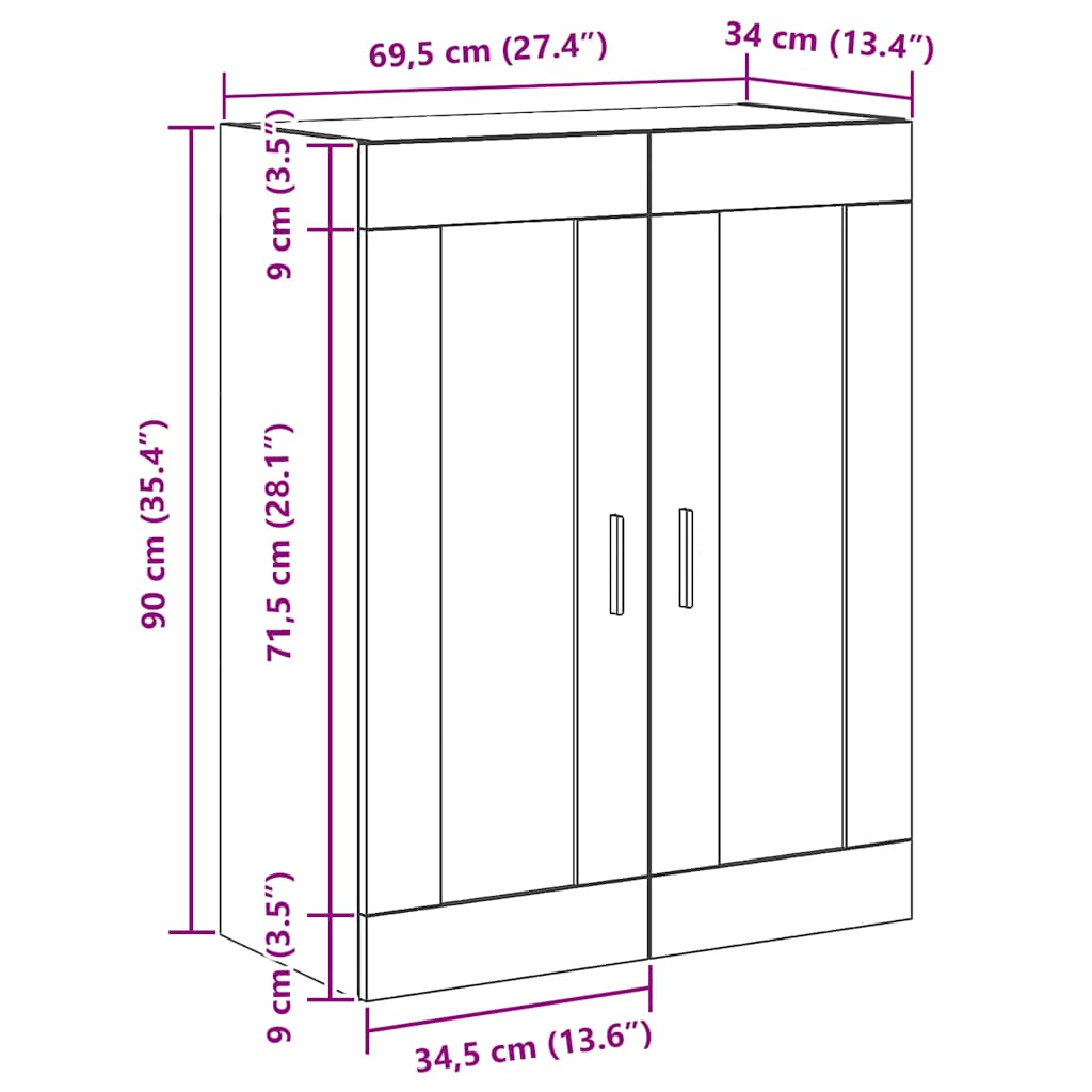 Vægskab 69,5x34x90 cm konstrueret træ egetræsfarve - egetræsfarvet, 1 - number 11.