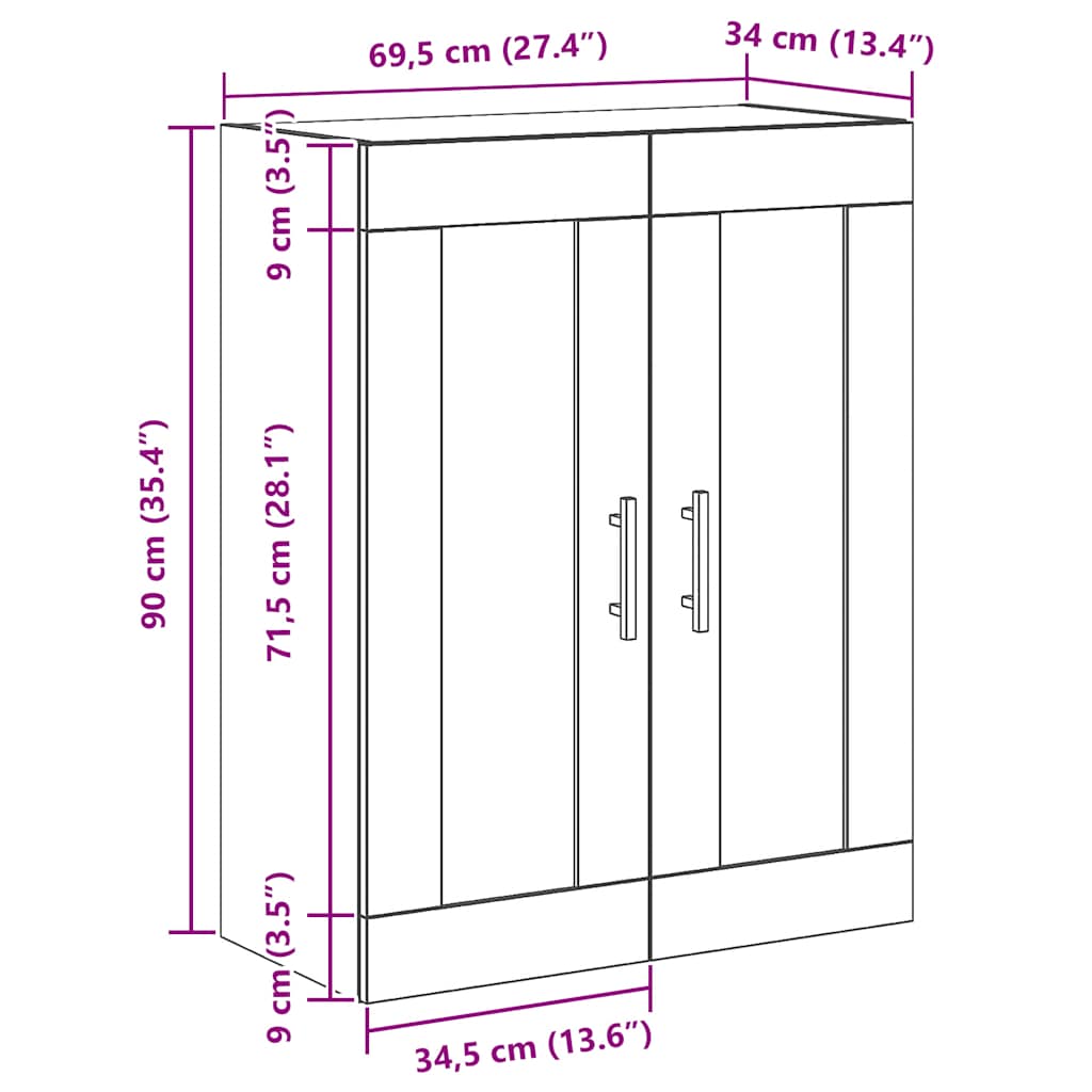 Wall cabinet 69.5x34x90 cm engineered wood oak look - oak colored, 1 - number 11.