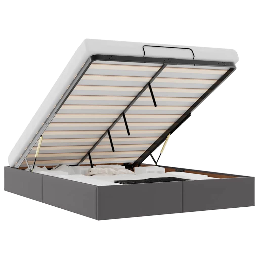 Osmannisk sengeramme med madras kunstlæder - grå, 140 x 190 cm - number 2.