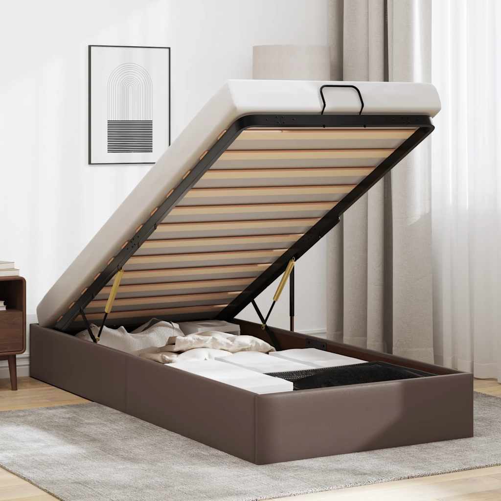 Osmannisk sengeramme uden madras kunstlæder - brun, 90 x 200 cm - number 1.