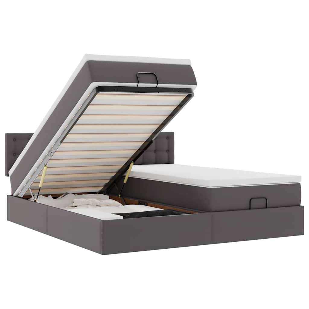 Osmannisk sengeramme med madrasser kunstlæder - grå, 200 x 200 cm - number 2.