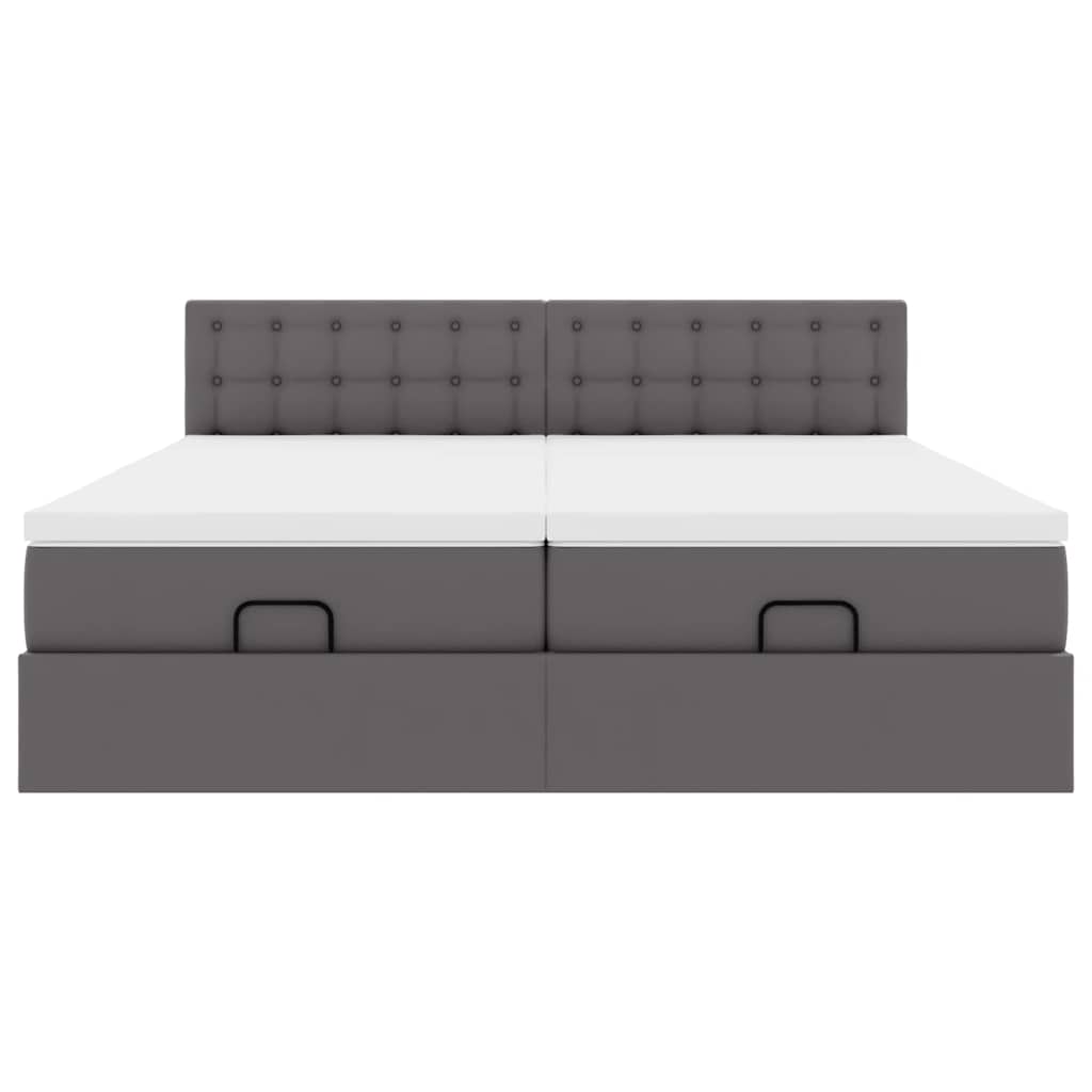 Osmannisk sengeramme med madrasser kunstlæder - grå, 200 x 200 cm - number 6.