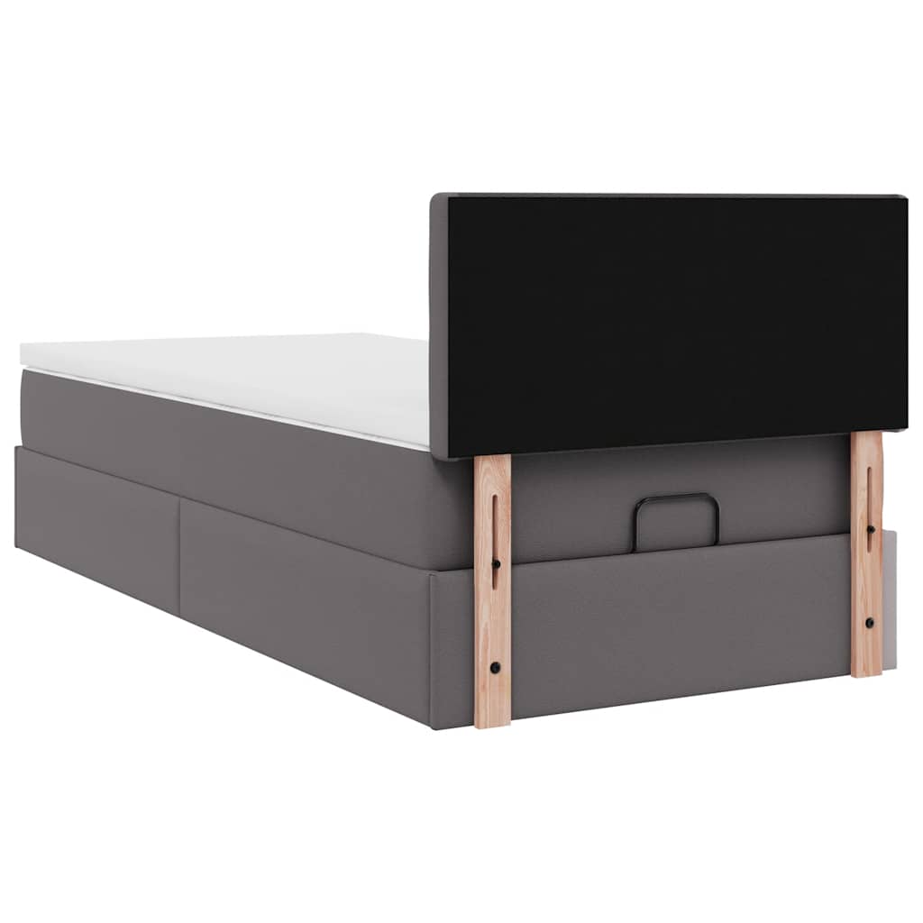 Osmannisk sengeramme med madras kunstlæder - grå, 90 x 200 cm - number 9.