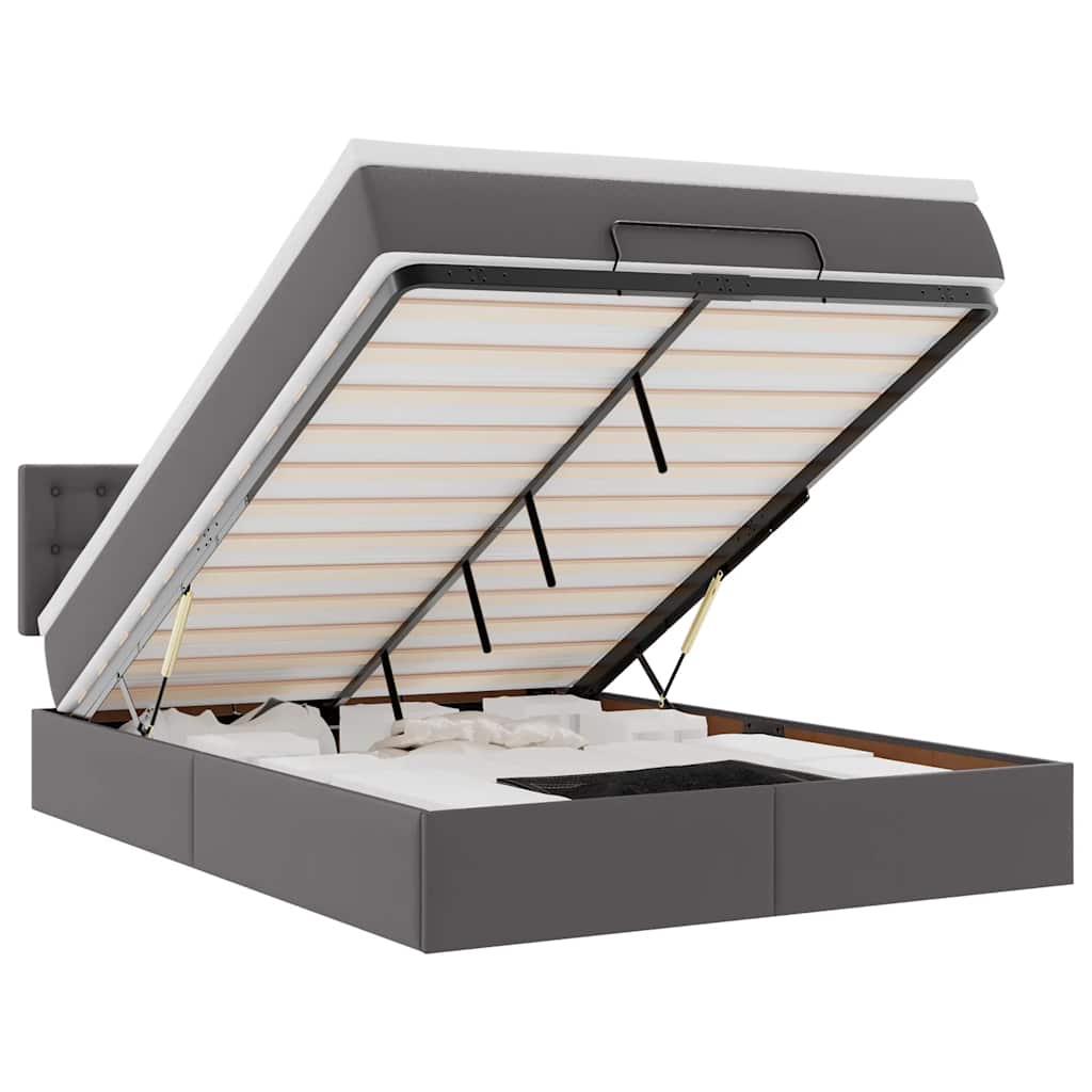 Osmannisk seng med madrasser & leds kunstlæder - grå, 140 x 200 cm - number 2.