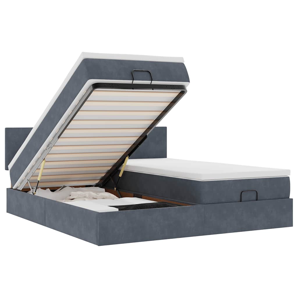 Osmannisk sengeramme med madrasser fløjl - mørkegrå, 200 x 200 cm, med ensartet mønster - number 2.