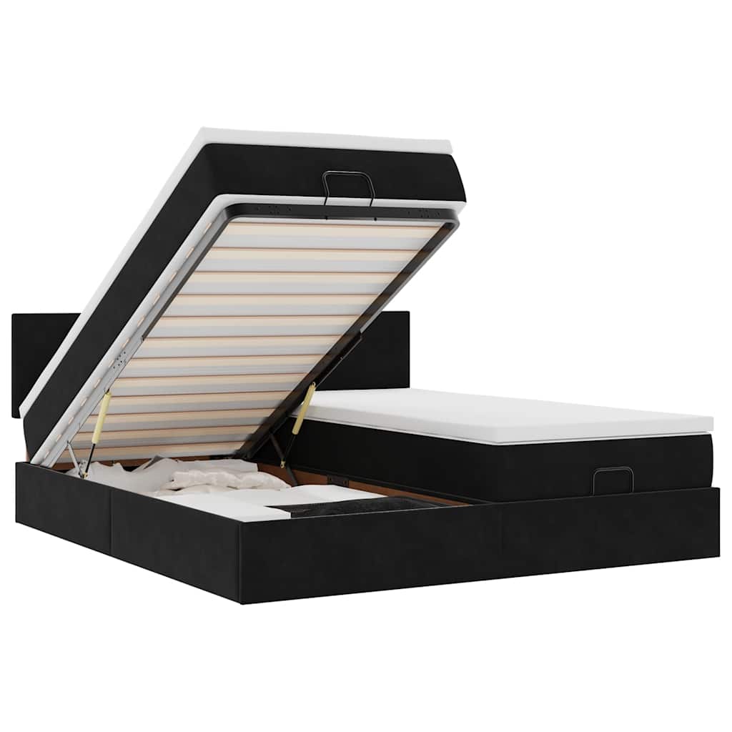 Osmannisk sengeramme med madrasser fløjl - sort, 180 x 200 cm, med ensartet mønster - number 2.