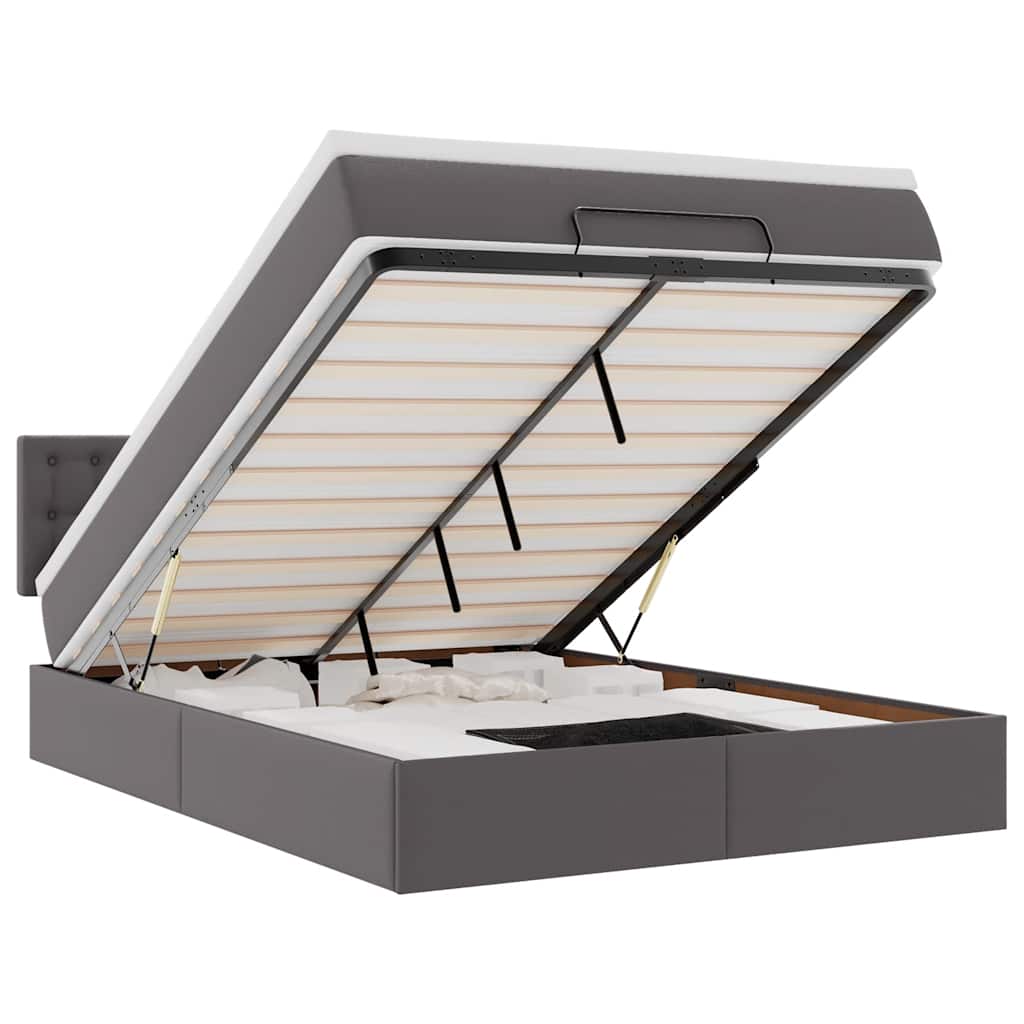 Osmannisk sengeramme med madras kunstlæder - grå, 140 x 190 cm - number 2.