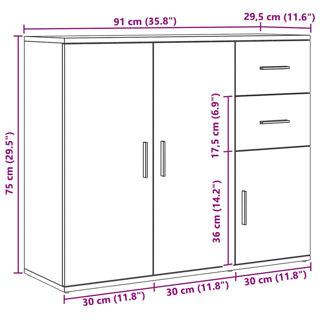 Skjenk 91x29,5x75 cm kunstig eik - håndverks eik, 1, ooo 1 - number 10.