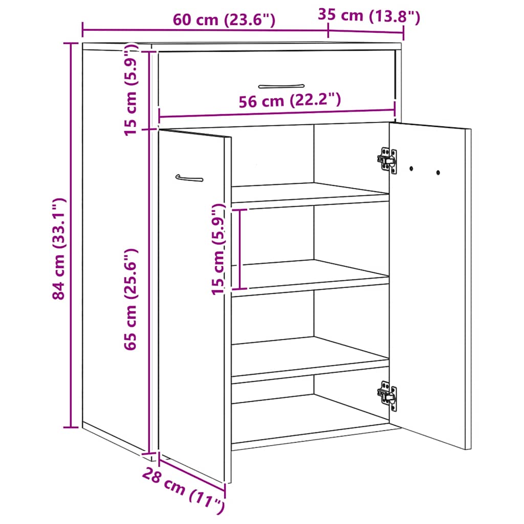 Ormarić za cipele 60x35x84 cm izrađeno drvo umjetni hrast - umjetni hrast, 1 - number 10.