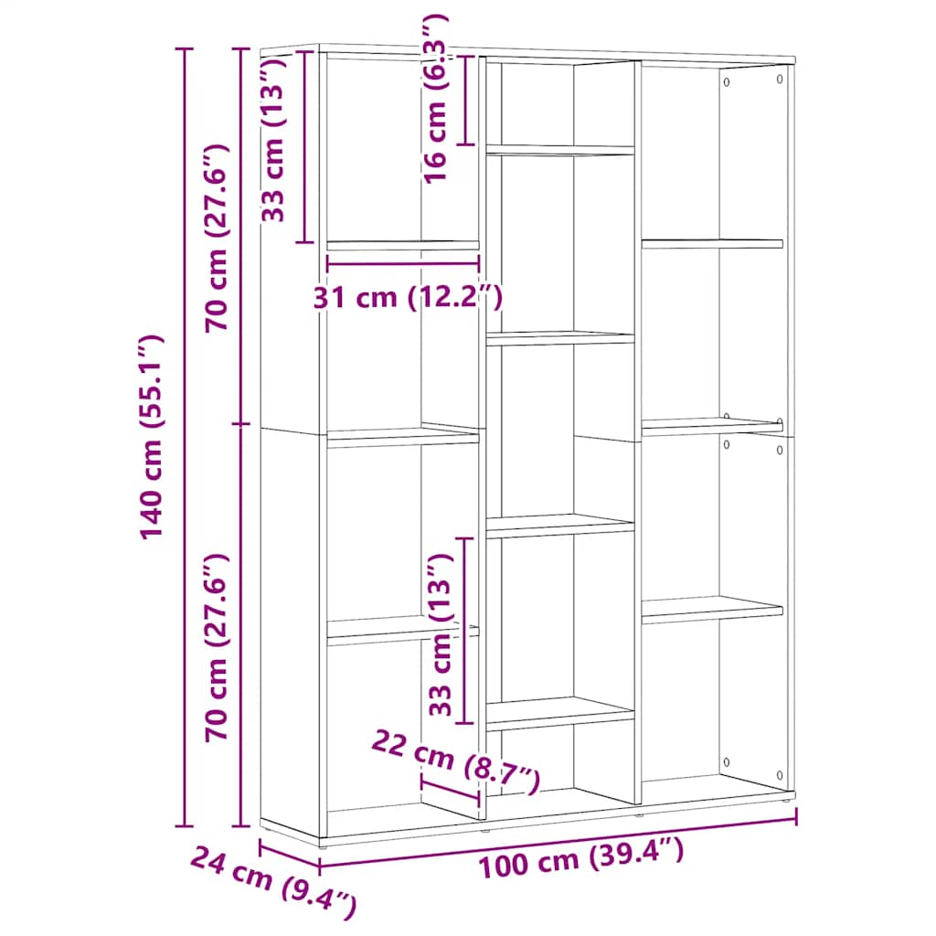 Rumdeler/bogreol 100x24x140 cm konstrueret træ - artisan eg, 1, x - number 10.