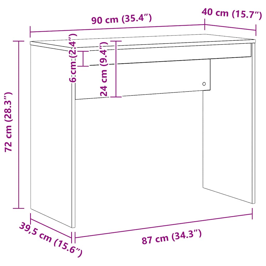 Skrivebord 90x40x72 cm konstruert tre kunstig eik - håndverks eik - number 8.