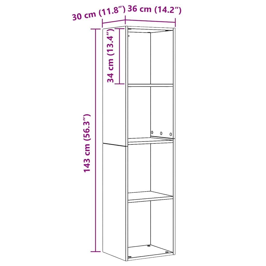 Bokhylle/tv-bord 36x30x143cm konstruert tre kunstig eik - eik farge - number 11.