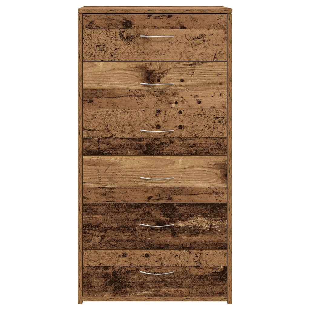 Kommode med 6 skuffer 50x34x96 cm konstrueret træ - gammelt træ, 1 - number 4.