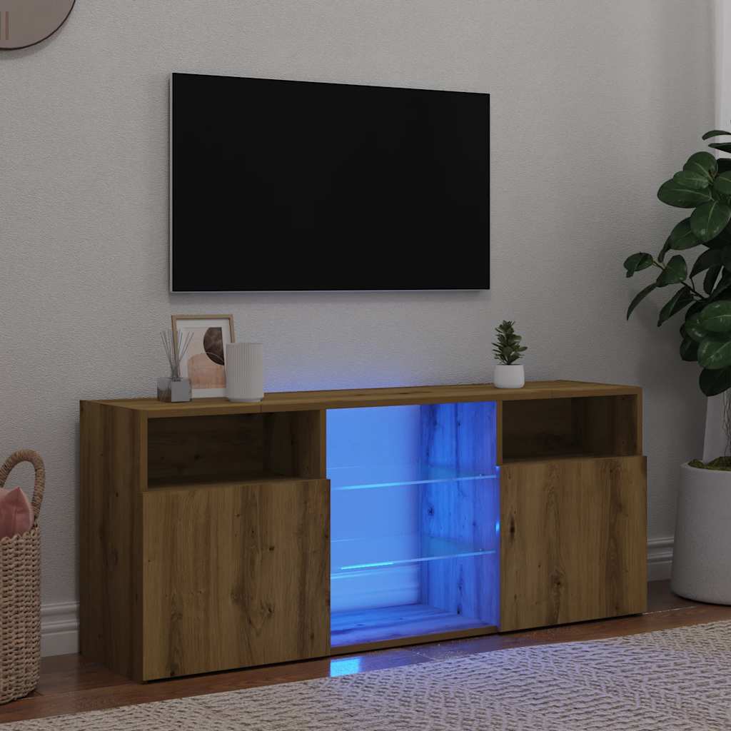 Tv-bord med led-lys 120x30x50 cm konstrueret træ kunsteg - artisan eg, 1 - number 1.