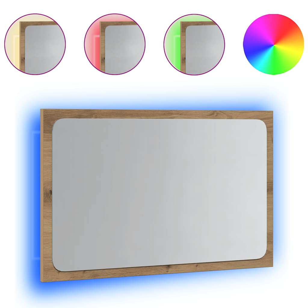 Badeværelsesspejl med led-lys 60x8,5x38 cm kunsteg - artisan eg, 1 - number 2.