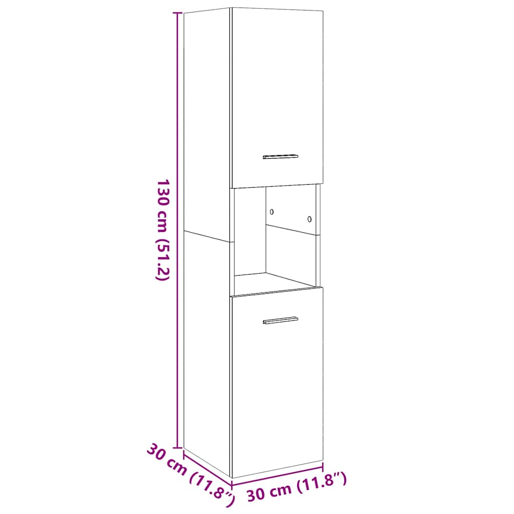 Badeværelsesskab 30x30x130 cm væghængt konstrueret træ - gammelt træ, 1, x - number 12.
