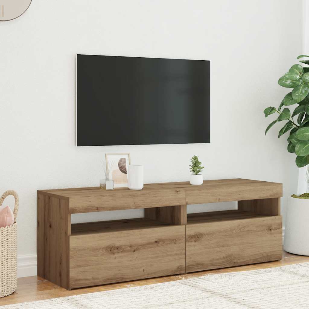 Tv-borde med led-lys stk. konstrueret træ kunsteg - artisan eg, 2, 60 cm - number 3.