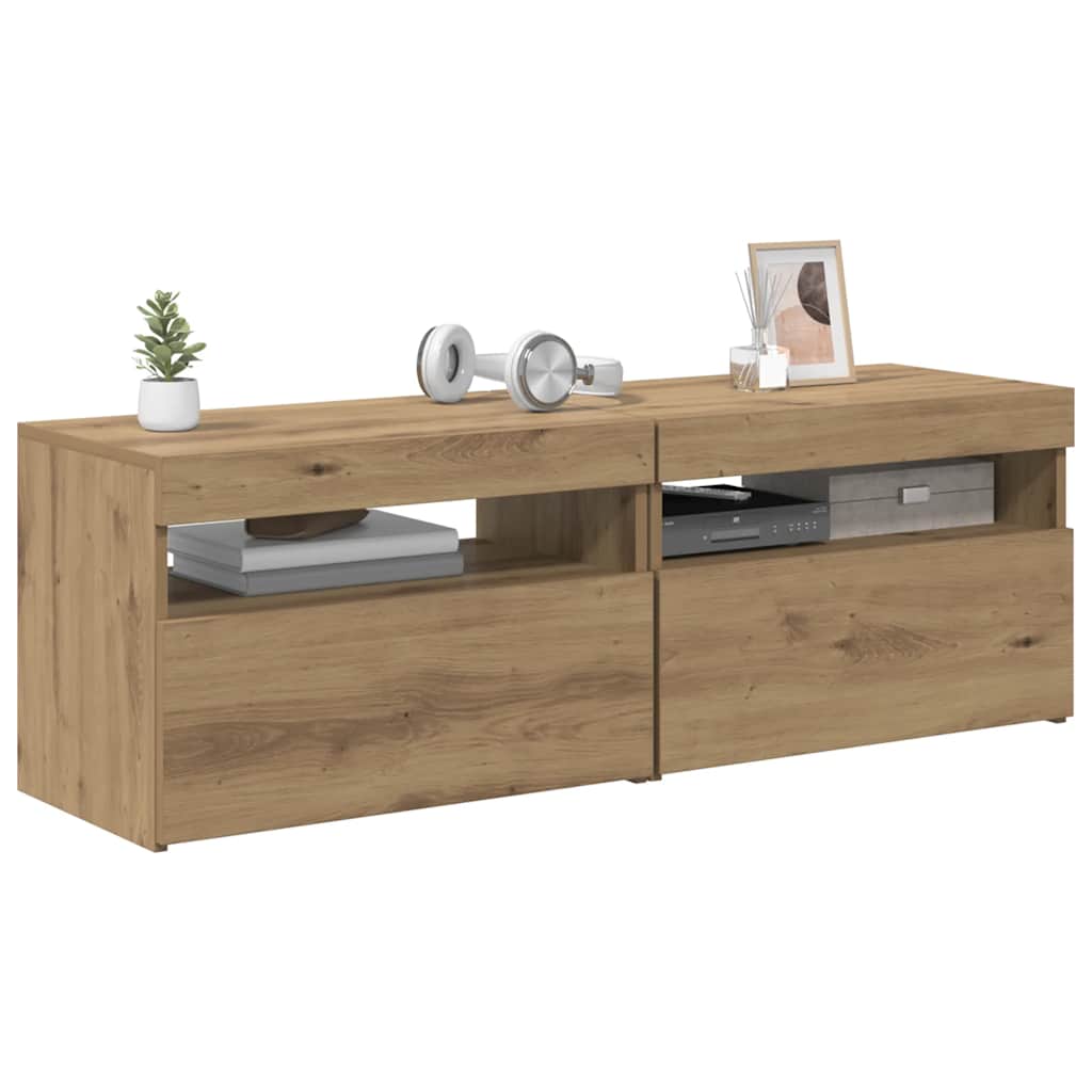 Tv-borde med led-lys stk. konstrueret træ kunsteg - artisan eg, 2, 60 cm - number 4.