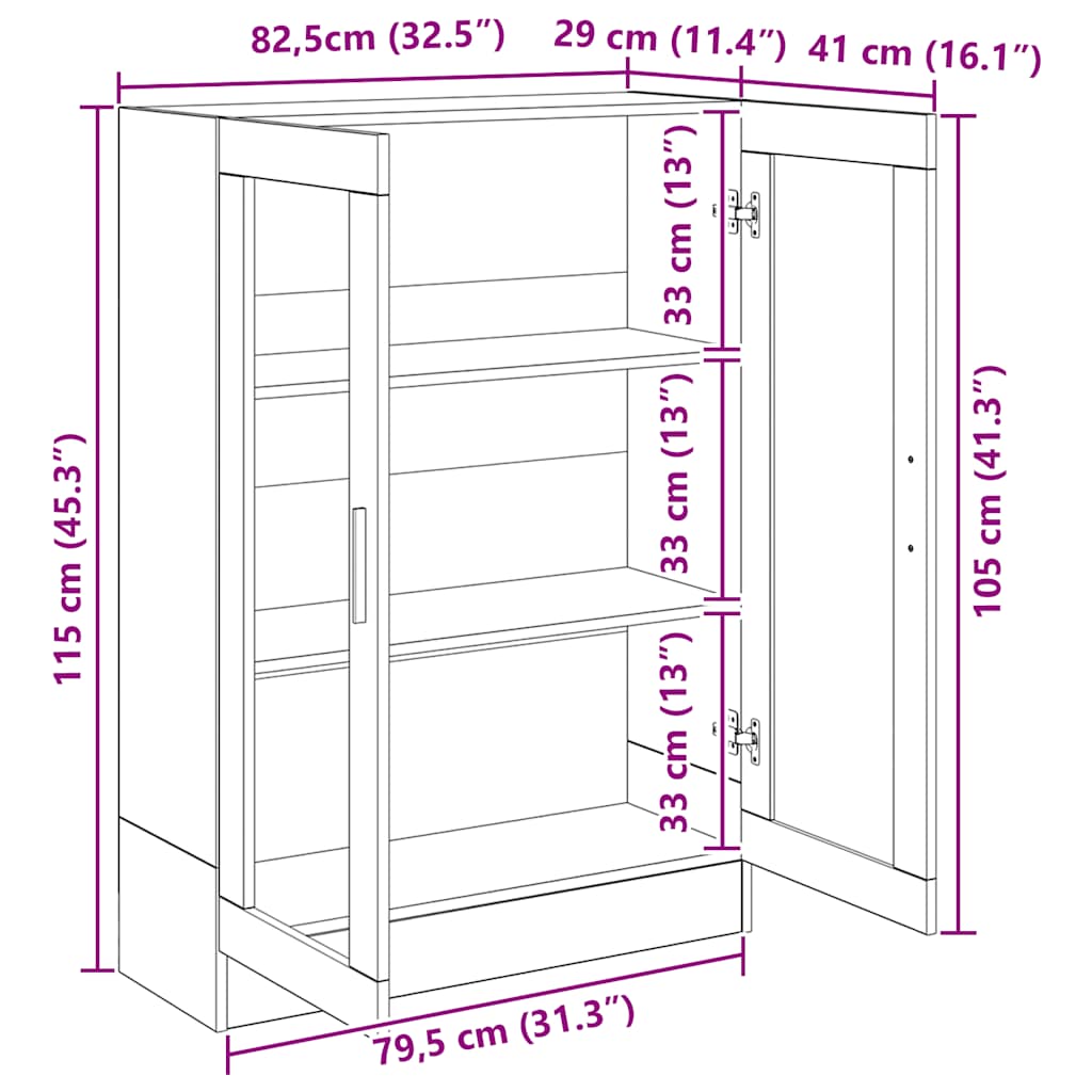 Bogskab 82,5x30,5x115 cm konstrueret træ kunsteg - artisan eg, 1, 115 cm - number 12.