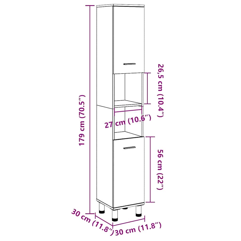 Szafka łazienkowa 30x30x179 cm płyta wiórowa - dąb artisan, 1 - number 11.