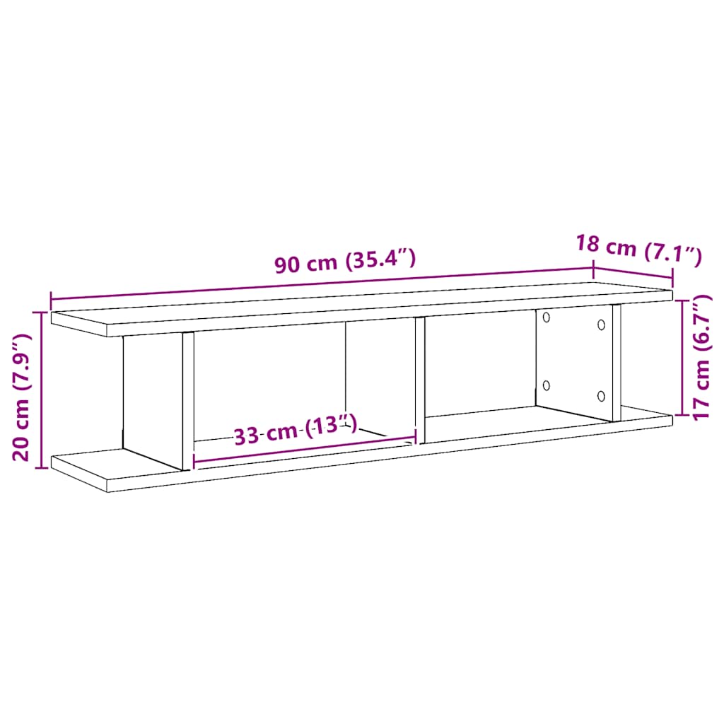Półki ścienne komputery. zbudowane drewniane sztuki - dąb rzemieślniczy, 90 x 18 x 20 cm, 2, 1 - number 10.