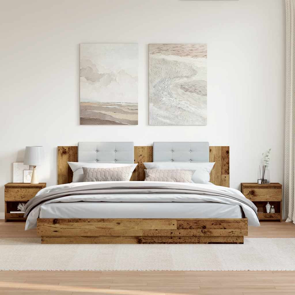 Sengeborde 2 stk. 40x30x39 cm spånplade antikt træ - number 3.