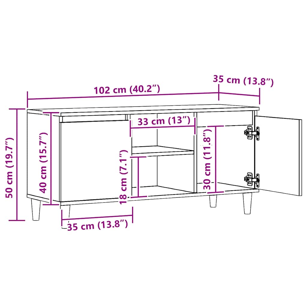 Tv table 102x35x50 cm engineered wood artificial oak - artisan oak, 1 - number 10.