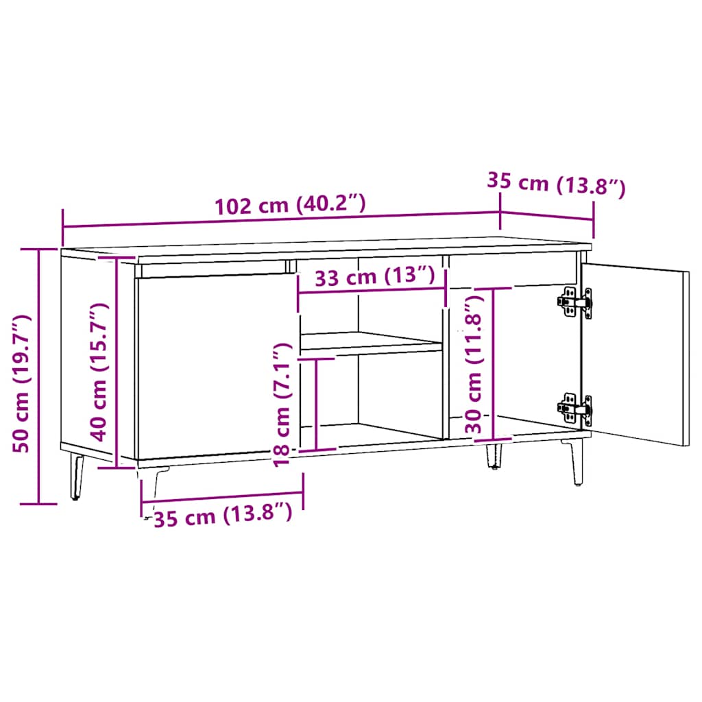 Tv-bord 102x35x50 cm konstrueret træ kunsteg - artisan eg, 1 - number 10.