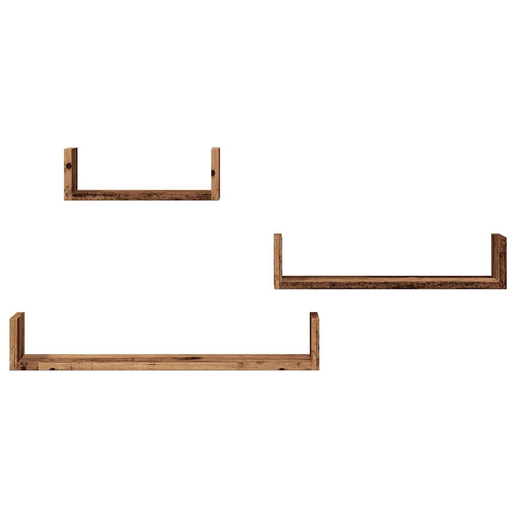 Væghylder stk. konstrueret træ antikt trælook - gammelt træ, 60 x 15 x 10 cm, 3, 1 - number 4.
