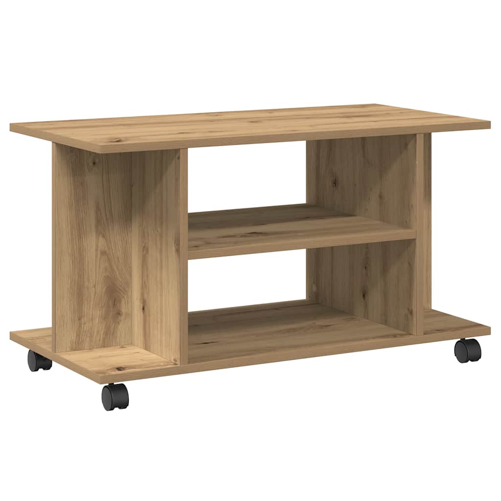 Tv cabinet with wheels 80x40x45 cm engineered wood artificial oak - artisan oak, 1 - number 2.